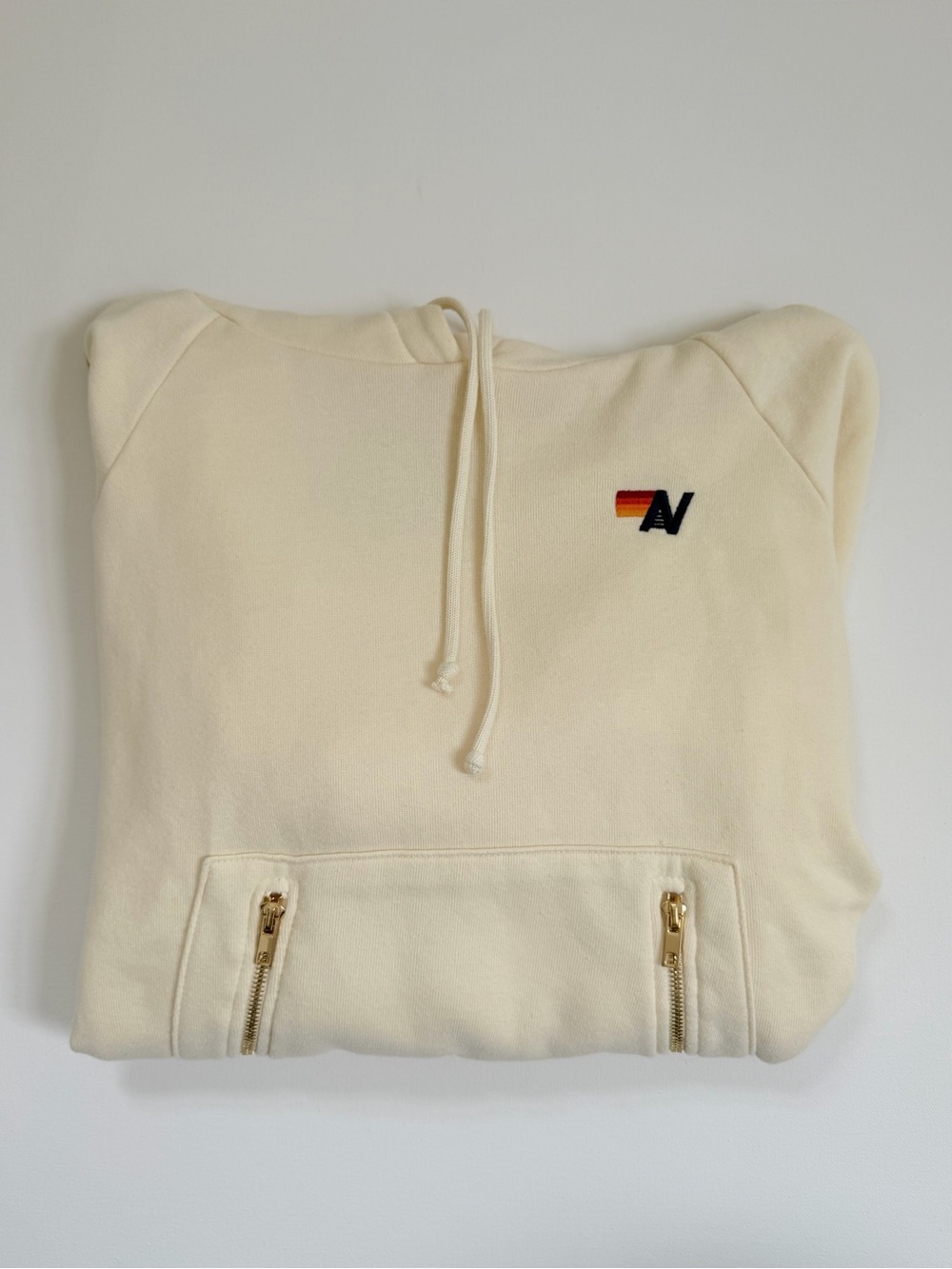 Aviator Nation Cream Hoodie with velvet Stripe Sleeve - RARE 🌈 MEDIUM - Picture 4 of 16